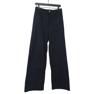 Maeve Anthropologie The Colette Wide Leg Black Pants Contrast Stitch Sz 30 Linen